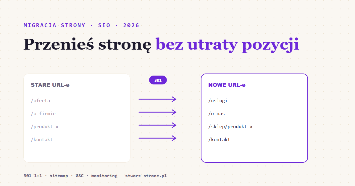 Migracja strony bez utraty pozycji — przekierowania 301 ze starych adresów na nowe